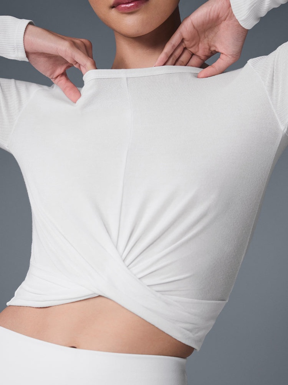 ALO Yoga White Twist-Front Crop Top
